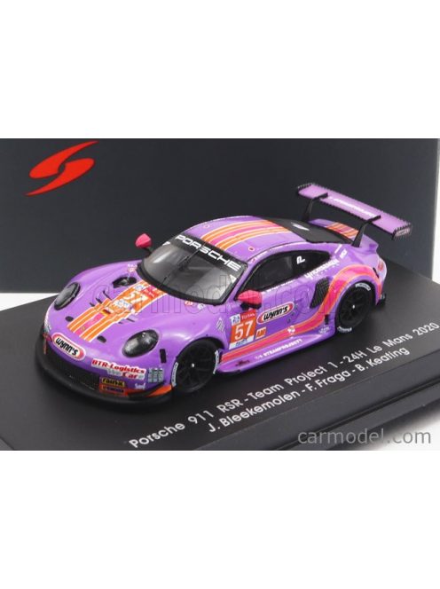 Spark-Model - Porsche 911 991-2 Rsr 4.0L Team Project-1 N 57 24H Le Mans 2020 J.Bleekemolen - F.Fraga - B.Keating Purple Orange