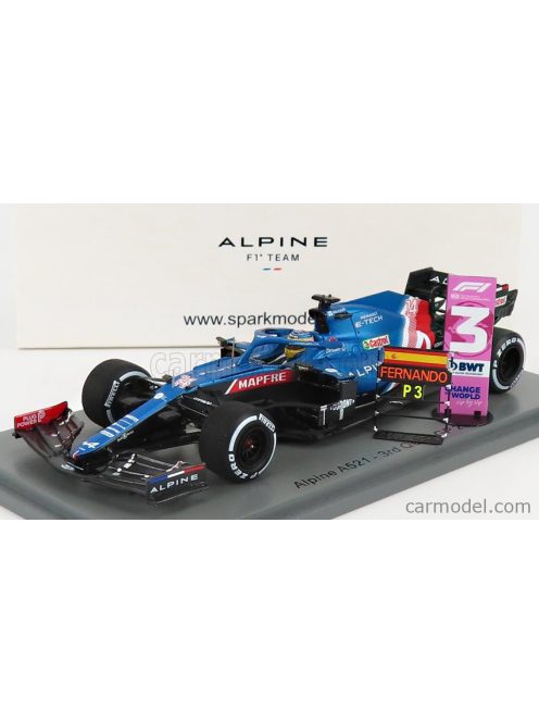 Spark-Model - Renault F1 A521 Renault E-Tech 20B Team Alpine N 14 3Rd Qatar Gp With Pit Board 2021 Fernando Alonso Blue Met Red White