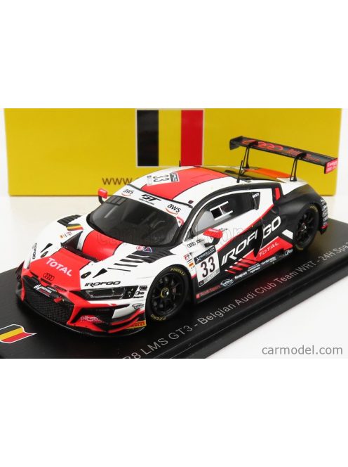 Spark-Model - Audi R8 Lms Gt3 Team Belgian Audi Club Wrt N 33 24H Spa 2020 R.Breukers - S.Hall - B.Goethe White Orange Black