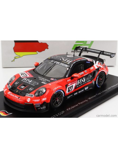 Spark-Model - Porsche 911 991-2 Gt3 Cup Team Kkramer Racing N 127 Winner Cup 2 Class 24H Nurburgring 2022 K.Kramer - C.Bruck - M.Kranz - Averemenko Red Black