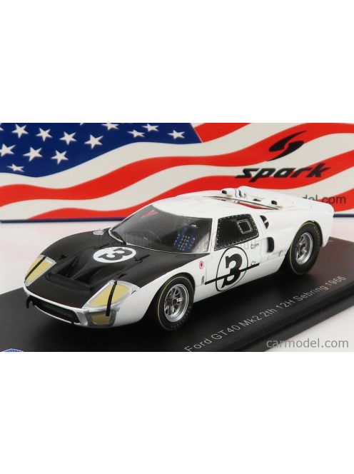 Spark-Model - Ford Usa Gt40 Mkiv 7.0L V8 N 3 12H Sebring 1966 W.Hansgen - M.Donohue White Black