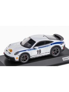   Spark - PORSCHE 911 992 COUPE N 19 RALLY DAKAR DESIGN 2022 - CON VETRINA - WITH SHOWCASE WHITE BLUE