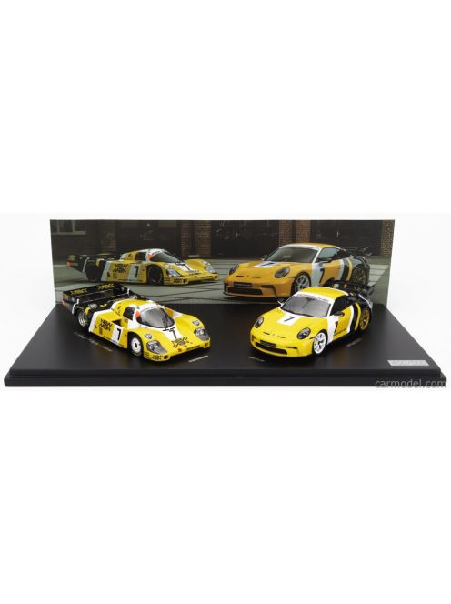 Spark-Model - Porsche Set 2X Team New-Man Joest Racing - 956Lh N 7 Winner 24H Le Mans 1985 K.Ludwig - P.Barilla - J.Winter + 911 (992) Gt3 N 7 Coupe 2022 Paolo Barilla Yellow Black