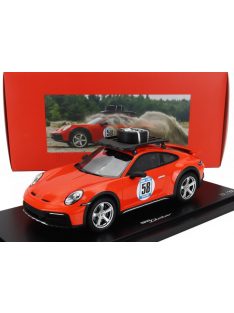   Spark - PORSCHE 911 992 N 58 RALLY DAKAR RED58 SPECIAL WITH PACK ROOF 2023 - CON VETRINA - WITH SHOWCASE BLOOD ORANGE