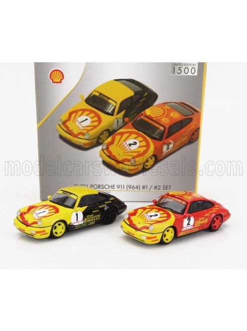 Spark - PORSCHE SET 2X 911 964 N 1 CARRERA CUP SHELL PIRELLI 1991 W.KAUFMANN + N 2 CARRERA CUP SHELL TROPHY 1991 YELLOW RED BLACK