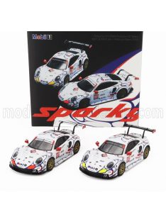   Spark - PORSCHE SET 2X 911 991 RSR TEAM PORSCHE GT N 911 WINNER GTLM CLASS PETIT LE MANS 2018 P.PILET - N.TANDY - F.MAKOWIECKI + N 912 2nd GTLM-CLASS PETIT LE MANS 2018 E.BAMBER - L.VANTHOOR - M.JAMINET WHITE