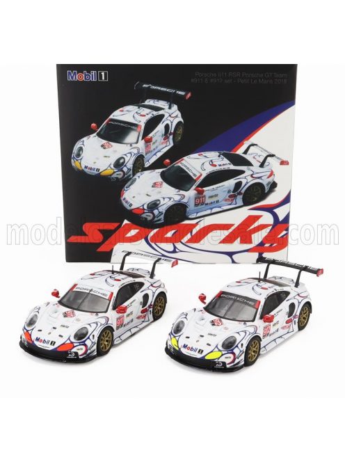 Spark - PORSCHE SET 2X 911 991 RSR TEAM PORSCHE GT N 911 WINNER GTLM CLASS PETIT LE MANS 2018 P.PILET - N.TANDY - F.MAKOWIECKI + N 912 2nd GTLM-CLASS PETIT LE MANS 2018 E.BAMBER - L.VANTHOOR - M.JAMINET WHITE