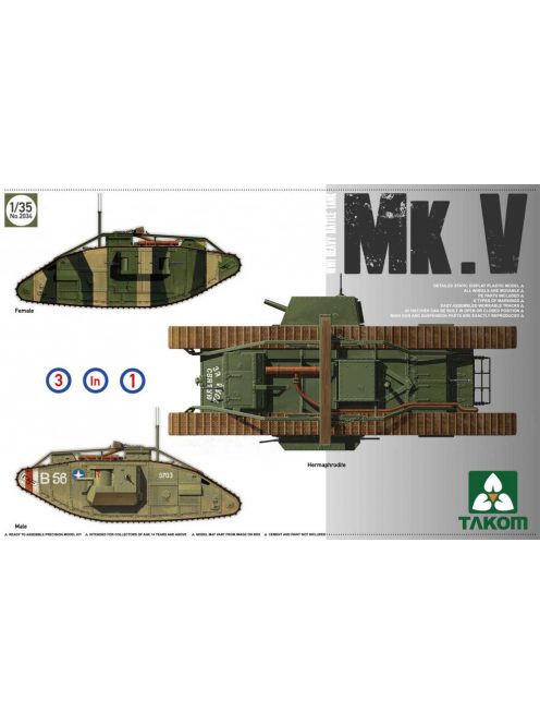 Takom - WWI Heavy Battle Tank MarkV 3 in 1