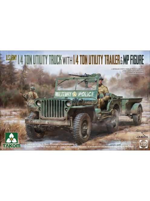 Takom - U.S. Army 1/4 ton utility truck with 1/4 ton utility trailer  MP figure