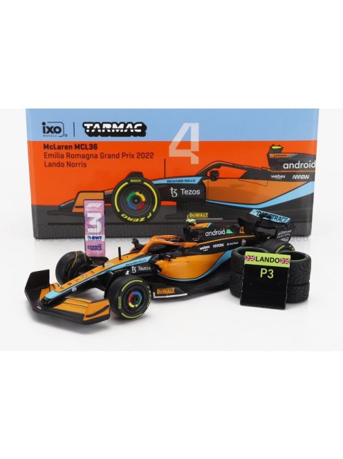 Tarmac - McLAREN F1 MCL36 TEAM MCLAREN N 4 3rd EMILIA ROMAGNA ITALY GP 2022 LANDO NORRIS ORANGE LIGHT BLUE