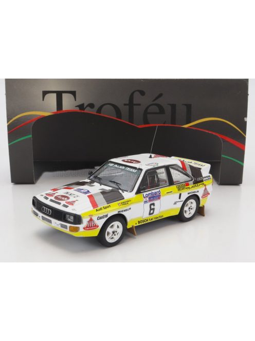 Trofeu - AUDI QUATTRO SPORT TEAM HB N 6 RALLY RAC LOMBARD 1984 M.MOUTON - F.PONS WHITE YELLOW BROWN